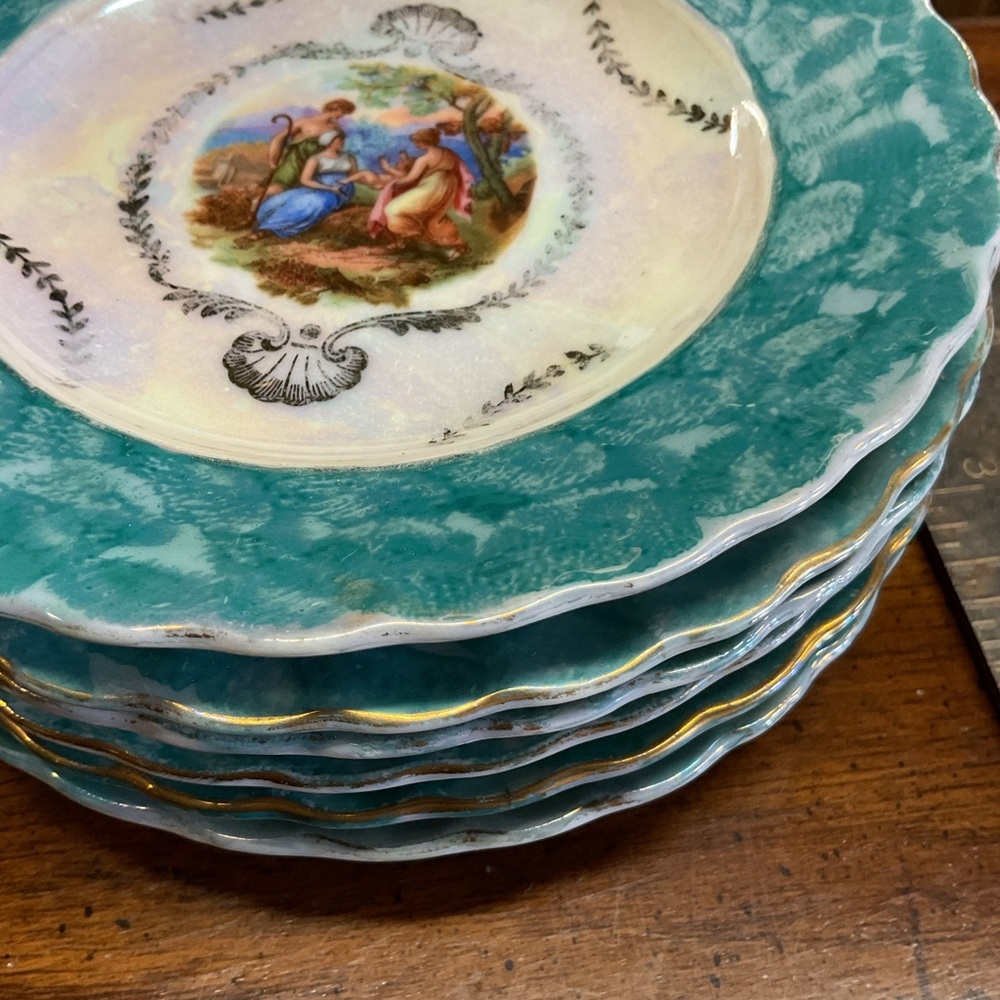 Ino Schaller Teal and Gold Dinner Plates